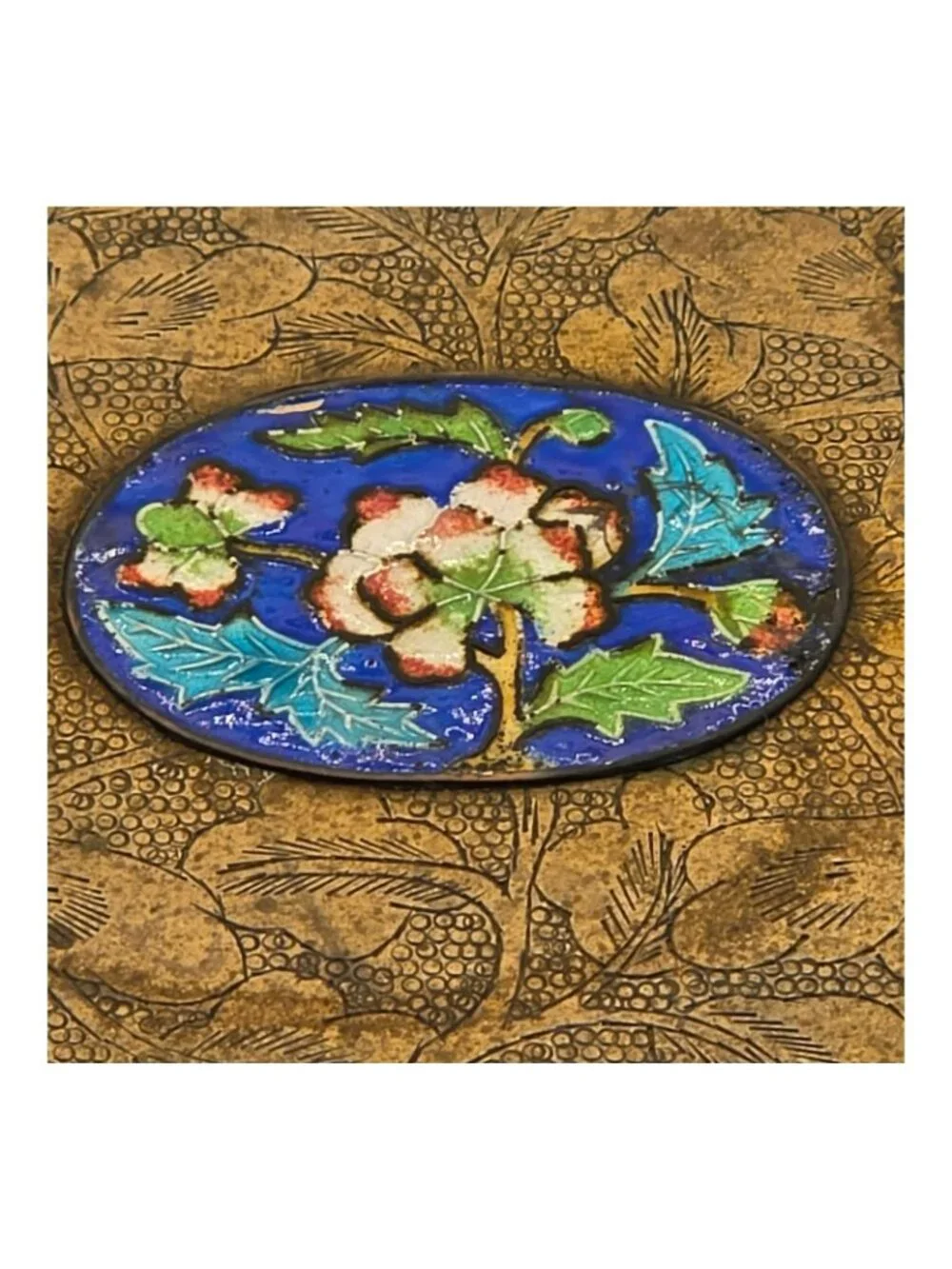 Antique Brass Jewelry Box Cloisonné Floral Bird Design Vintage Trinket Storage